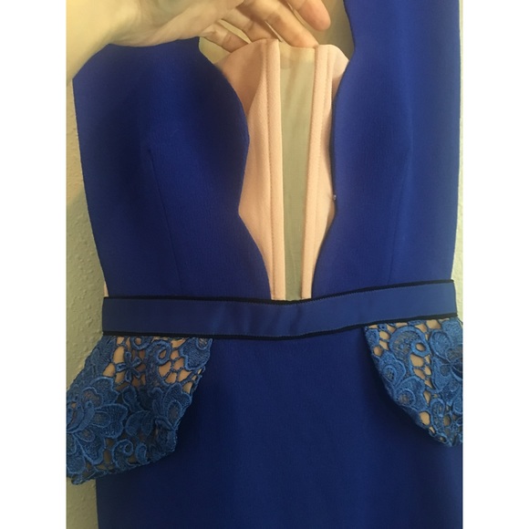 Royal Blue Three floor Lace Peplum Sheer MiniDress - Picture 3 of 5